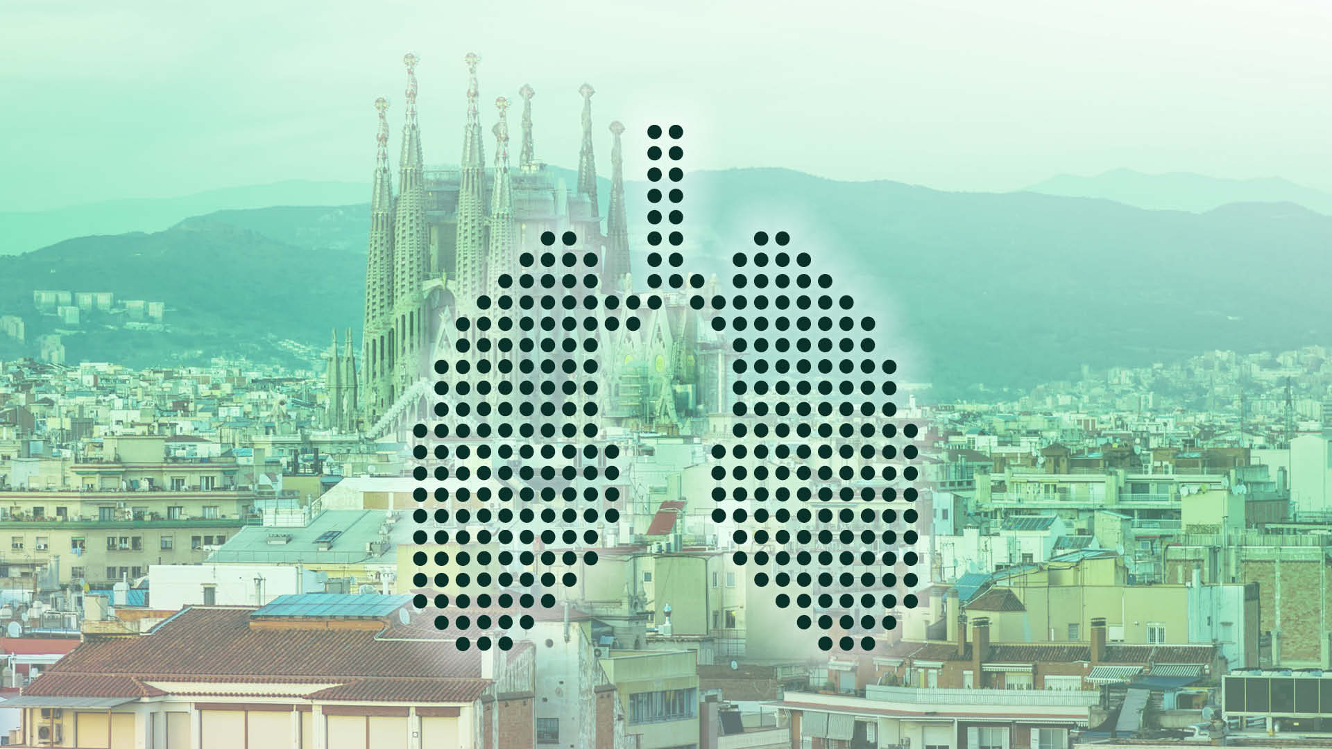 Barcelona mit Lunge aus Punkten im Vordergrund