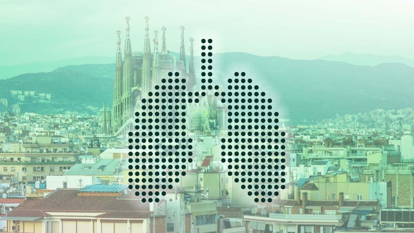 Barcelona mit Lunge aus Punkten im Vordergrund