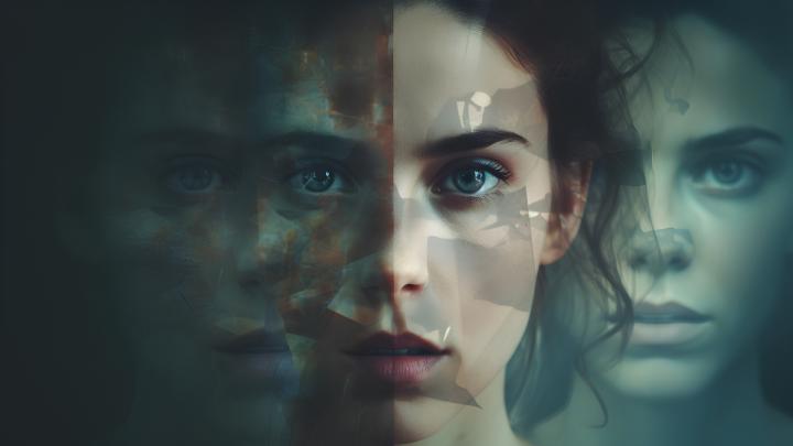 Abbildung einer Frau, deren Gesicht mehrmals zu sehen ist