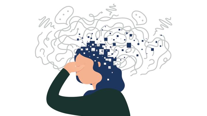 Grafik einer Frau der viele Dinge durch den Kopf gehen